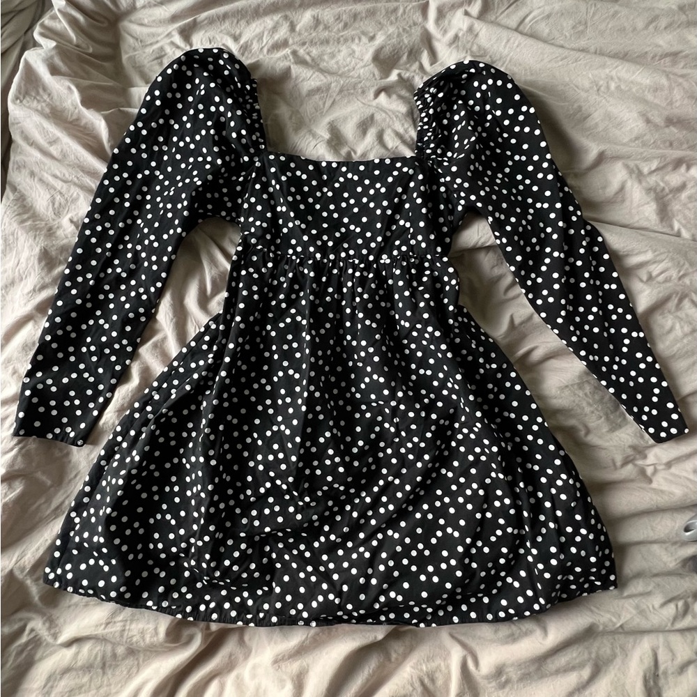 Polka Dot Puff-Sleeve Babydoll Dress